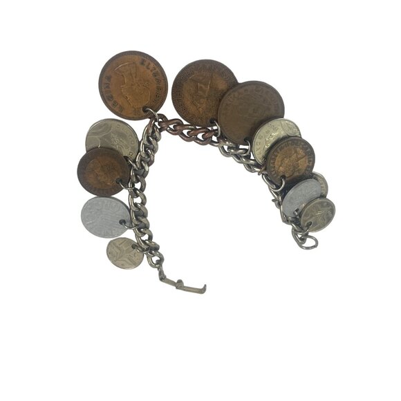 Vintage 1950s Coin Charm Bracelet Featuring Global Coins - Picture 9 of 10